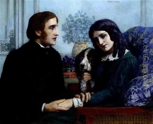 Robert Browning Visits Elizabeth Barrett At 50 Wimpole Street Oil Painting - Herbert Gustave Schmalz