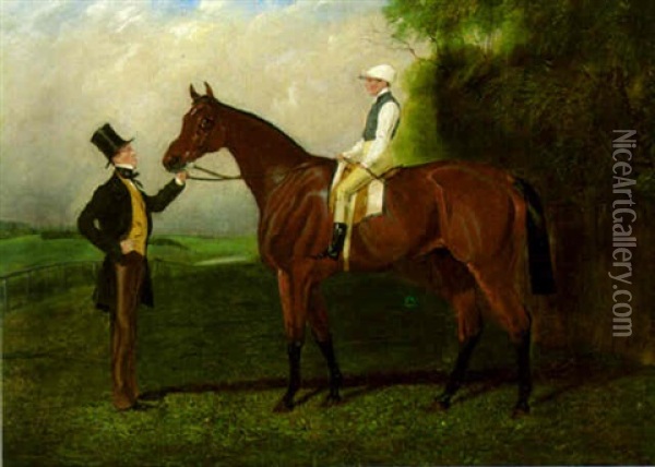 Gentleman With Race Horse And Jockey Up Oil Painting - Abraham Cooper