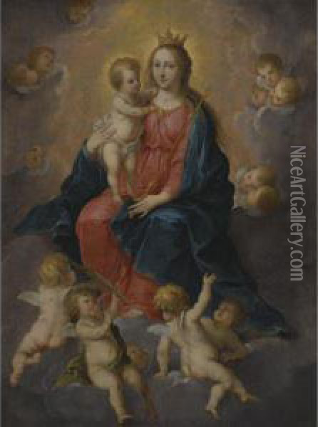 Virgin And Child Surrounded By Putti Oil Painting - Simon de Vos