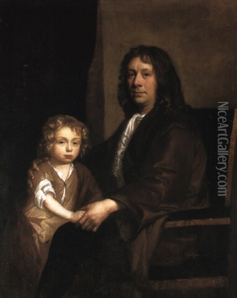 Portrait Of Thomas Rowe And His Son Oil Painting - John Riley