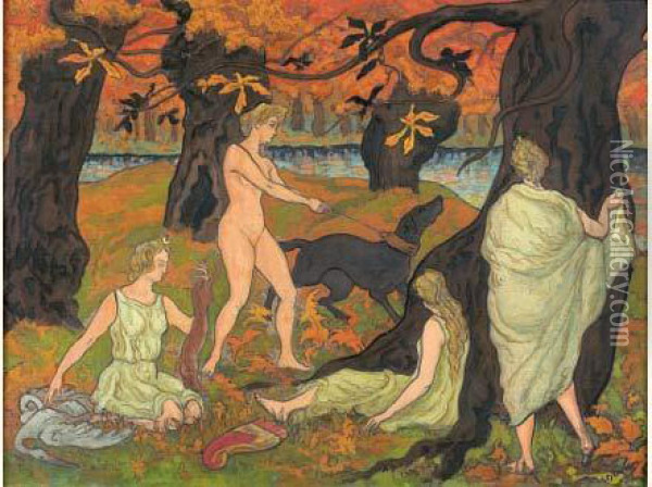 Diane Chasseresse Pres Du Lac Ou
 Scene Pastorale Ou Baigneuse Chasseresse Ou Diane Au Bain, Circa 
1894-1896 Oil Painting - Paul-Elie Ranson