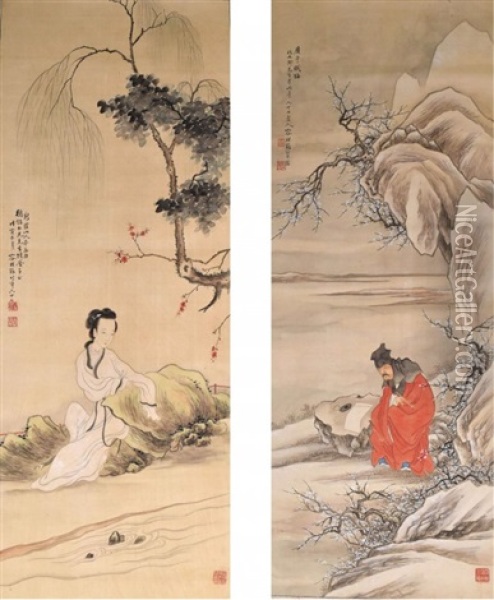 Pair Of Paintings, Rong Zuchun, Qing Dynasty Oil Painting -  Rong Zuchun