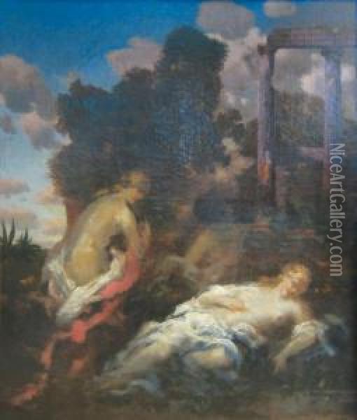 Deux Femmes Dans Un Paysage A L'antique Oil Painting - Marie Abrahams Rosalbin De Buncey