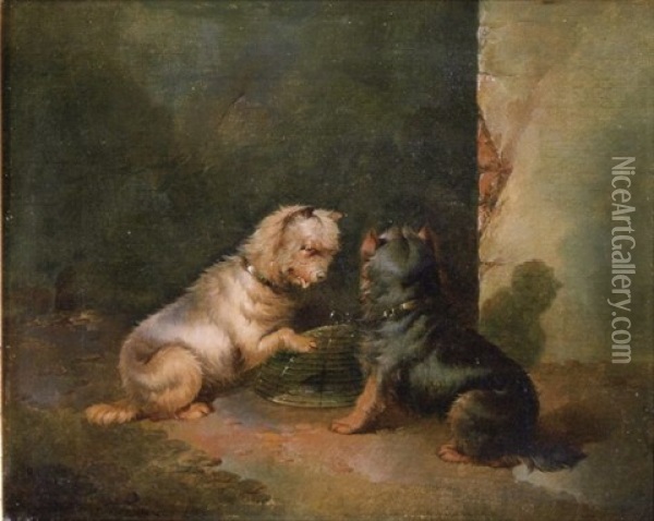 Zwei Terrier Auf Maulwurfsjagd (+ Zwei Terrier Bewachen Die Falle; Pair) Oil Painting - Paul Jones