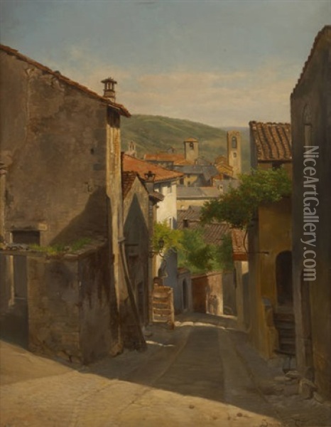 Une Rue A Marni Oil Painting - Jacques Francois Carabain