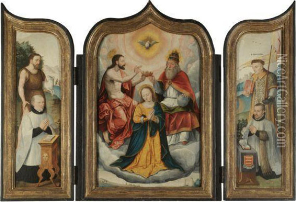 Central Panel: The Coronation Of The Virgin Oil Painting - Bartholomaeus Ii Bruyn
