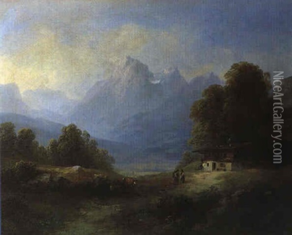 Bergbauernhof In Den Alpen Oil Painting - Franz Barbarini