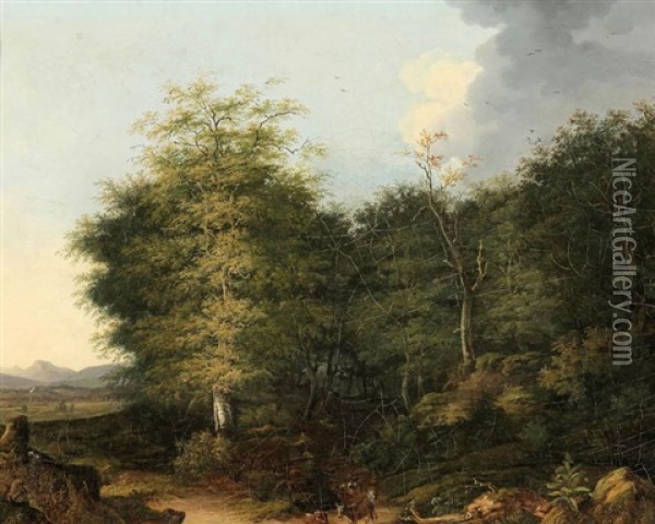 Bewaldete Landschaft Mit Einem Hirten Oil Painting - Felix Bockhorni