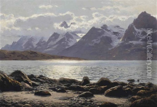 Am Raftsund Bei Digermulen Mit Blick Auf Den Rulten; Mountainous Landscape, Norway Oil Painting - Karl Paul Themistocles von Eckenbrecher