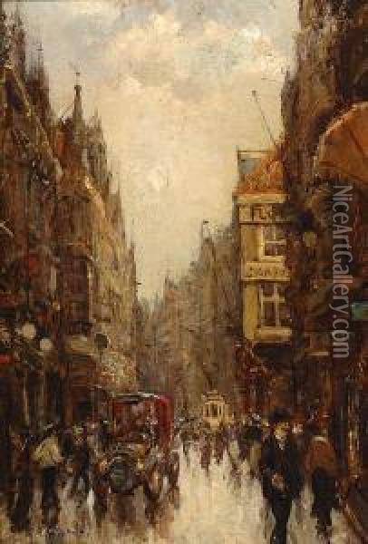 View Of A Shopping Street Oil Painting - Fransiscus Willem Helfferich