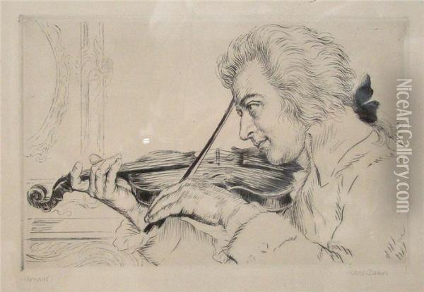 Mozart Oil Painting - Karl Bauer