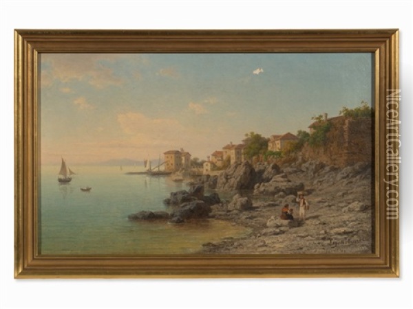 Italian Coastal Landscape Oil Painting - Antal Ligeti