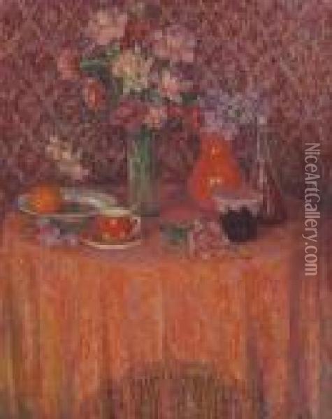 Le Table, Harmonie Rouge Oil Painting - Henri Eugene Augustin Le Sidaner