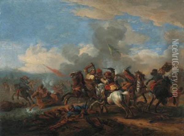 A Battle Between Christians And Turks Oil Painting - Jan von Huchtenburgh
