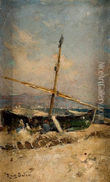 Pescadores Y Barca Varada Oil Painting - Joan Roig Soler