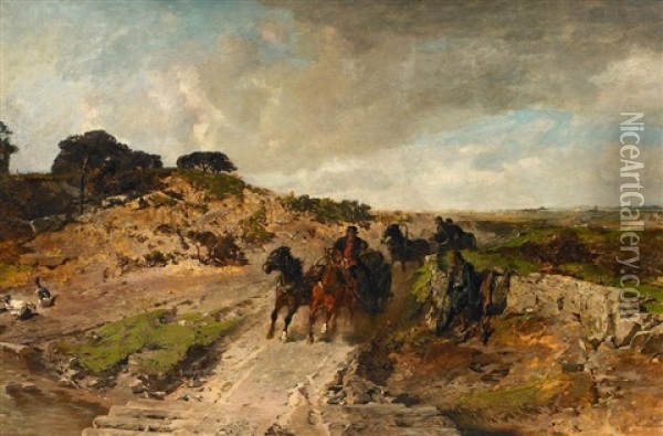Estnische Landschaft Mit Pferdewagen Oil Painting - Gregor von Bochmann the Elder