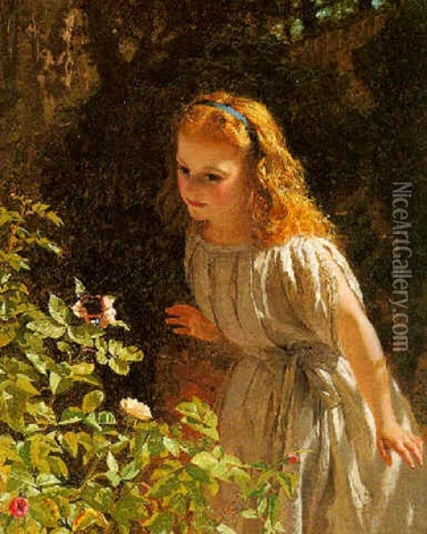 The Butterfly Oil Painting - George Elgar Hicks