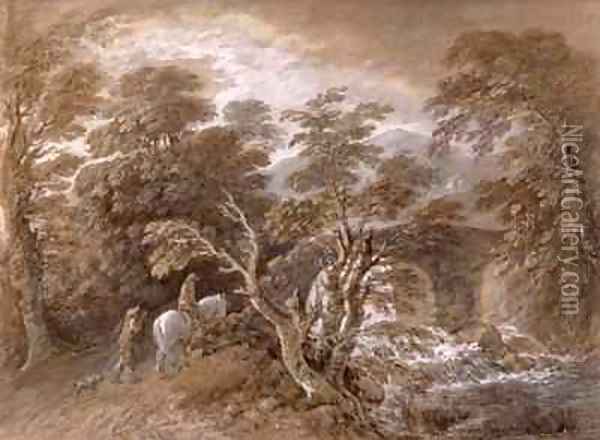 A Woodland Pool with Rocks and Plants Oil Painting - Thomas Gainsborough
