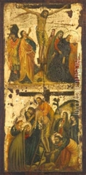 Crucifixion Y Decendimiento Oil Painting -  Lippo d'Andrea (Ambrogio di Baldese)