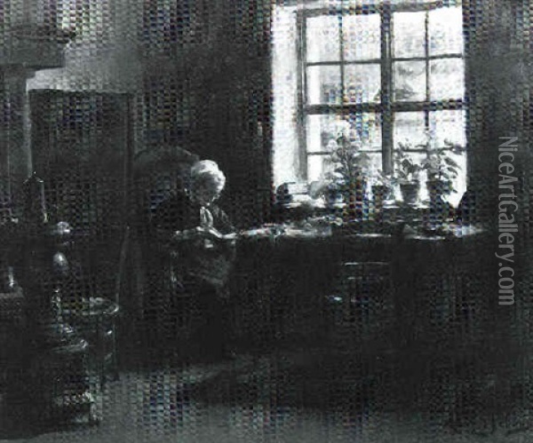 Femme Lisant Dans Un Interieur Oil Painting - Adolphe Rene Lefevre