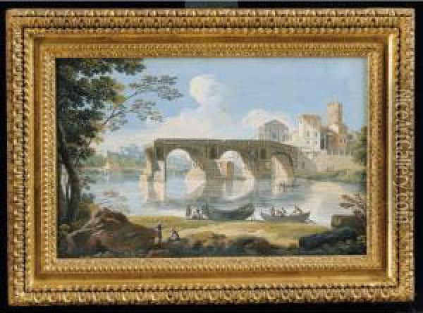 Roma, Il Tevere A Ponte Rotto Oil Painting - Jan Frans Van Bloemen (Orizzonte)