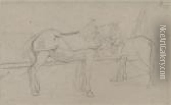 Two Horses. Oil Painting - Camille Pissarro