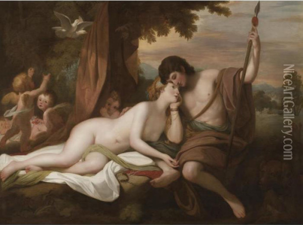 Venus Relating To Adonis The Story Of Hippomenes And Atalanta Oil Painting - Benjamin West