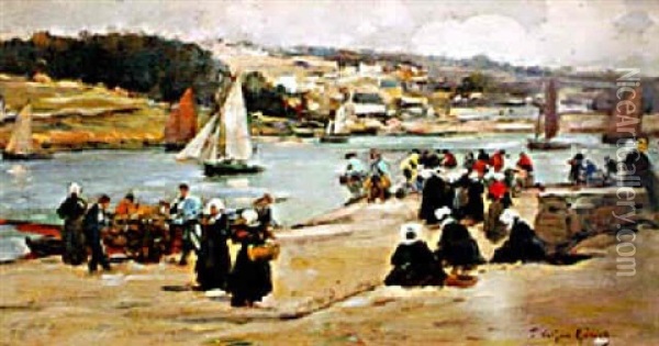 Sur Le Bord De La Riviere: La Sortie Des Barques Oil Painting - Fernand Marie Eugene Legout-Gerard