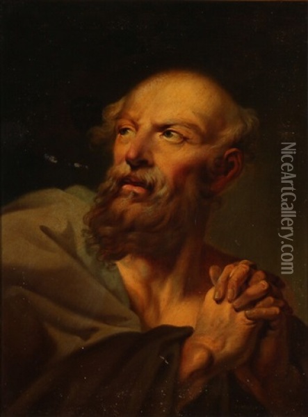 An Old Man Praying Oil Painting - Christian August Lorentzen