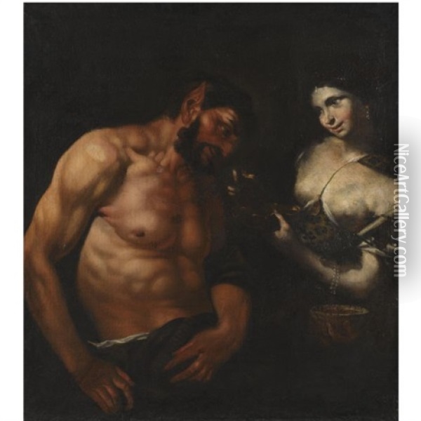 A Nymph And A Satyr Oil Painting - Johann Carl Loth