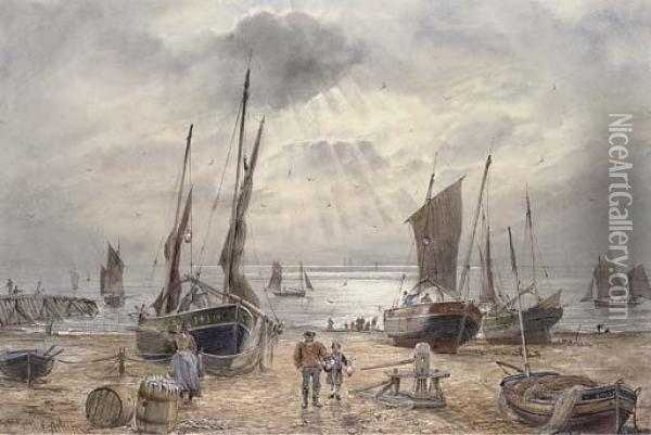 The Shoreham Fishing Fleet Returning At The End Of The Day Oil Painting - William Edward Atkins