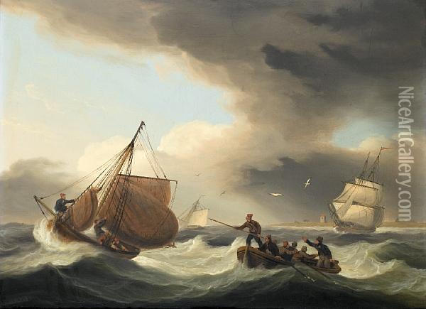 Heaving-to On A Breezy Day Oil Painting - Thomas Luny