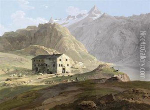 View Of The Hostel On The Grimsel Pass, Switzerland Oil Painting - Jean Antoine Linck