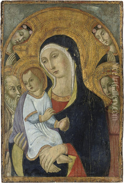 The Madonna And Child With Saints And Two Angels Oil Painting - Ansano Mancio Di Sano Di Pietro