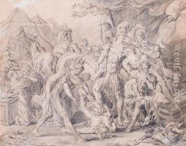 Alexander The Great In Battle Oil Painting - Francois Van Douwe