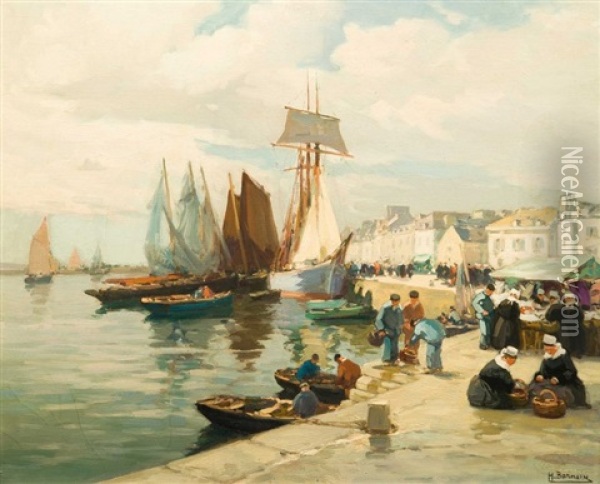 Marche Au Port De Concarneau Oil Painting - Henri Alphonse Barnoin