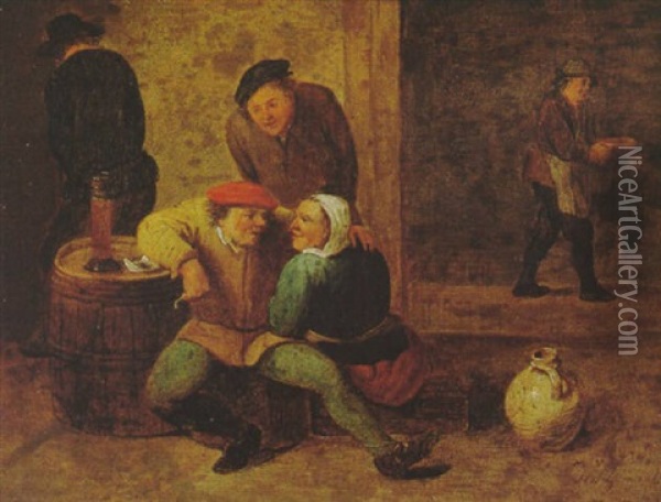Liebespaar Und Bauern In Einem Wirtshaus Oil Painting - Matheus van Helmont