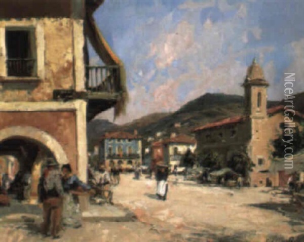 The Town Square Oil Painting - Paul Emile Lecomte