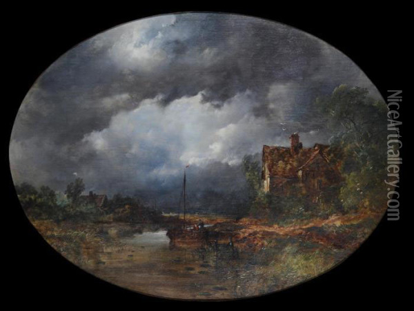 River Landscape With Figures In A Boat Oil Painting - John, Syer Snr.