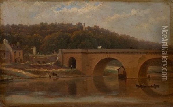 Vue Du Pont De Sevres, Avec La Lanterne De Demosthene A L'arriere-plan Oil Painting - Victor de Grailly