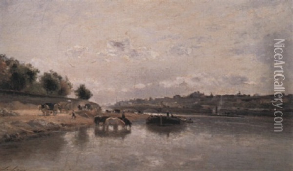 La Seine Pres Du Pont D'iena Oil Painting - Stanislas Lepine