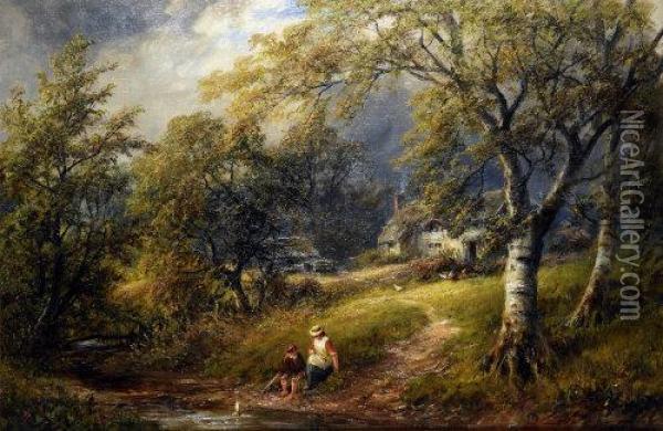 The Cottage By The Brook Oil Painting - George Turner