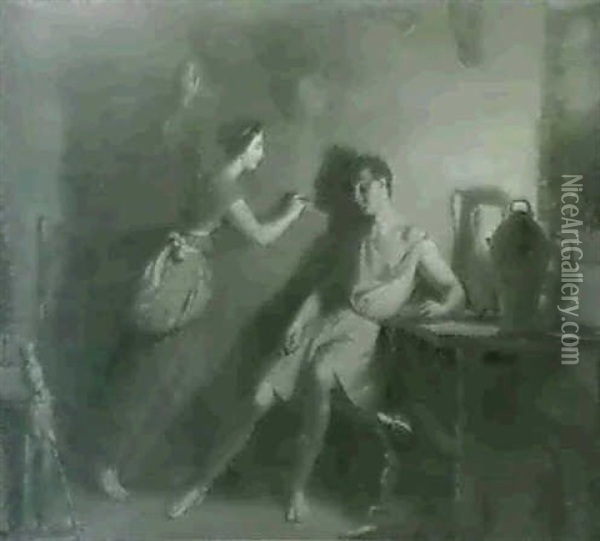 The Origin Of Painting Oil Painting - Henri Jean-Baptiste Victoire Fradelle