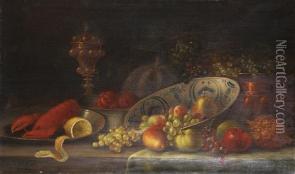 Stillleben Mit Fruchten Und Hummer Oil Painting - Reginald Bathurst Birch