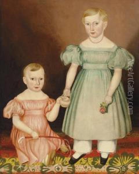 Portrait Of Two Children Oil Painting - Joseph Whiting Stock