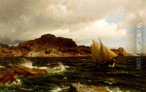 Shipping In A Choppy Inlet Oil Painting - Hans Frederick Gude
