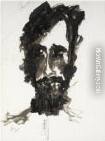 Untitled (portrait Of A Man With Beard) Oil Painting - Rabindranath Tagore