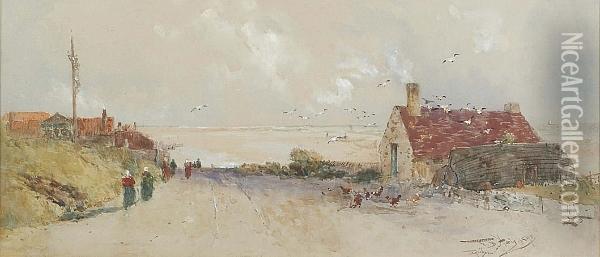 Fishing Cottages, Equitan Oil Painting - Thomas Bush Hardy