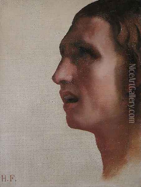 Tête d'homme de profil (Head of a man in profile) Oil Painting - Jean Hippolyte Flandrin