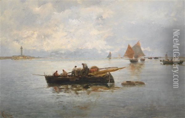 Fischerboote Vor Der Kuste Oil Painting - Giuseppe Pogna